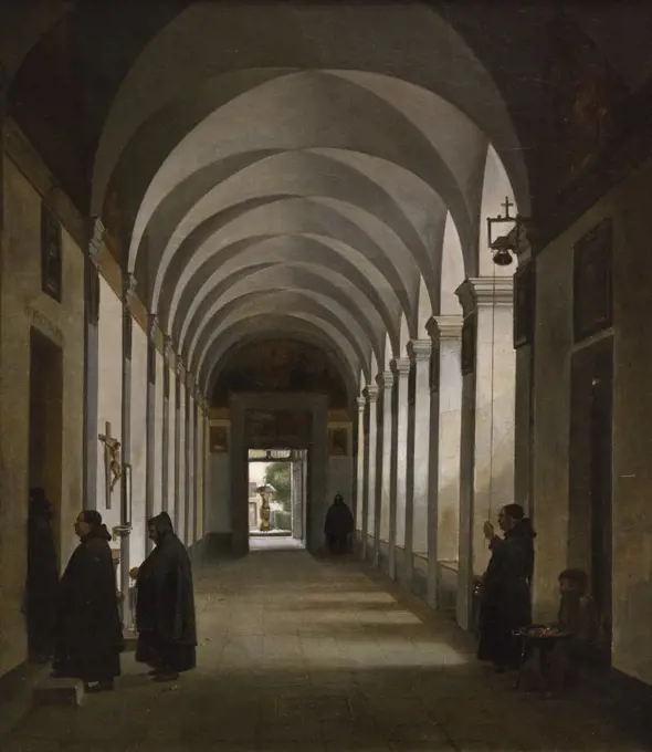 Monks in Cloister of Church of Gesu e Maria by Francois Marius Granet; oil on canvas; 1808