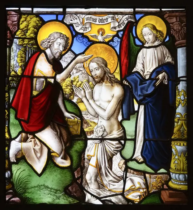 The baptism of Christ; stained glass