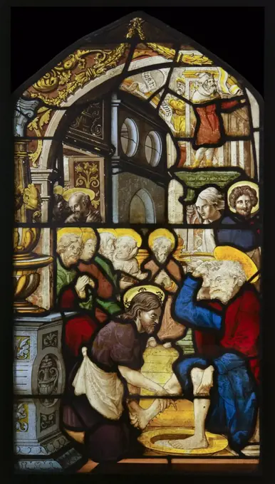 Christ washing Peter's feet by Gerhard Remsich (1522 - 42); Germany; North Rhine - Westphalia; Steinfeld Abbey; stained glass; 1531