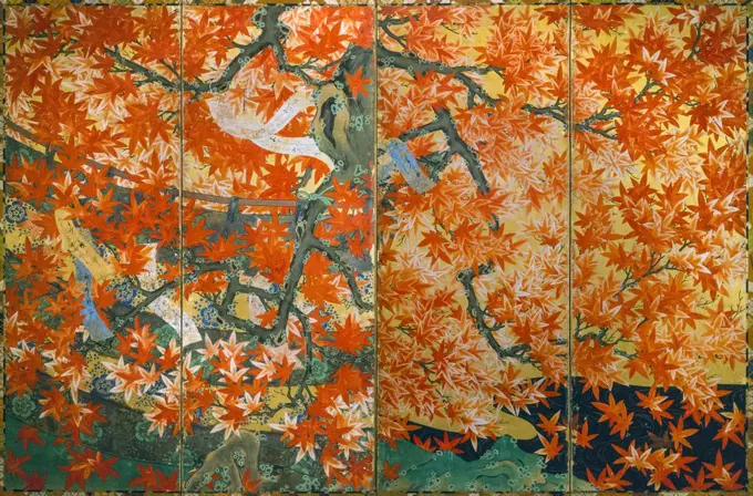 Flowering Cherry and Autonen Maple with Poem Slips Edo ; period (1615-1868); mid- 17th century