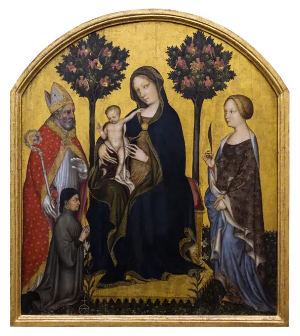 Enthroned Madonna and Child; St. Nicholas of Bari; St. Catherine of Alexandria and a donor. to 1395/1400 Gentile da Fabriano around 1370(?) Fabriano -1427 Rome
