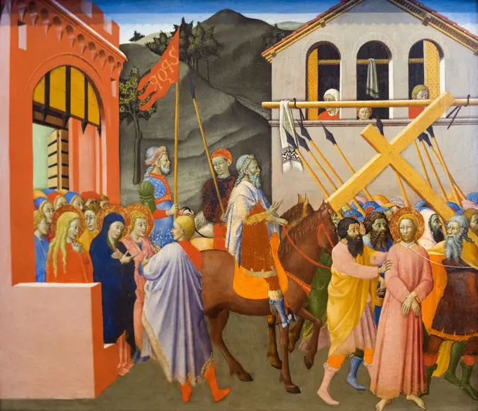 Predella panel showing Christ on the Road to Calvary c. 1440-45 tempera and tooled gold on panel