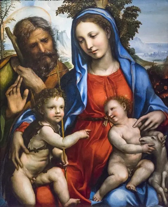 The Holy Family and Saint John; First half of the 1500s; Oil on panel transferred Il Sodoma (Giovanni Antonio Bazzi); Italian; 1477-1549