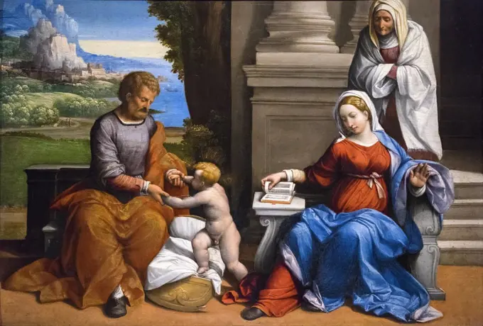 Holy Family with Saint Anne; about 1530; Oil on panel Garofalo Benvenuto Tisi; Italian; 1481-1559