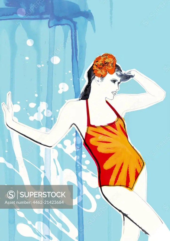 Woman wearing one piece swimsuit