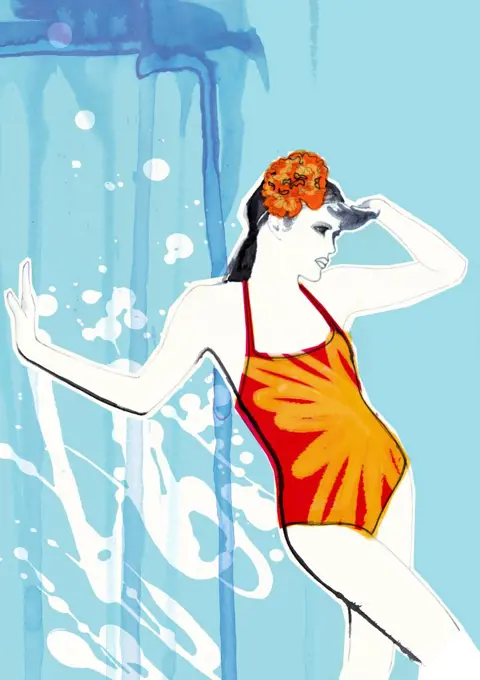 Woman wearing one piece swimsuit