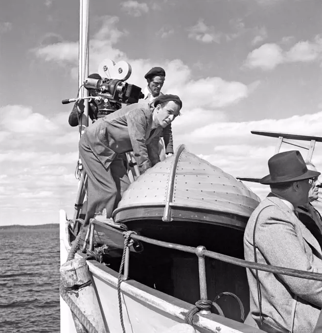 Ingmar Bergman. 1918-2007. Swedish film director. Pictured here 1950 on the film set of the movie Summer Interlude. The film had premiere 1951. Photographer: Kristoffersson/AZ32-12