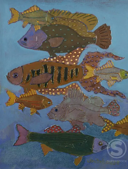 Fifteen Fine Fish, by Marilee Whitehouse-Holm (born 1949), acrylic ...