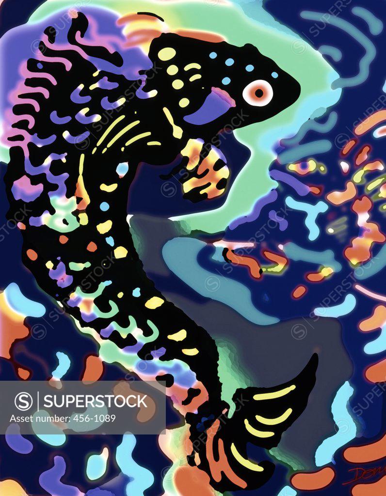 Stock Photo: 456-1089 Black Fish #1 2000 Diana Ong (b.1940 Chinese-American) Computer graphics