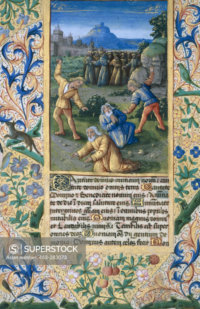 Stock Photo: 463-283073 Stoning of the Elders / Book illum. 1490