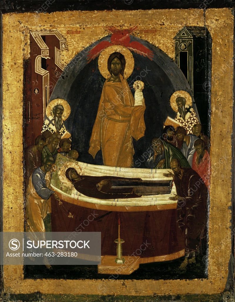 Stock Photo: 463-283180 Death of Mary / Russian icon / C14th
