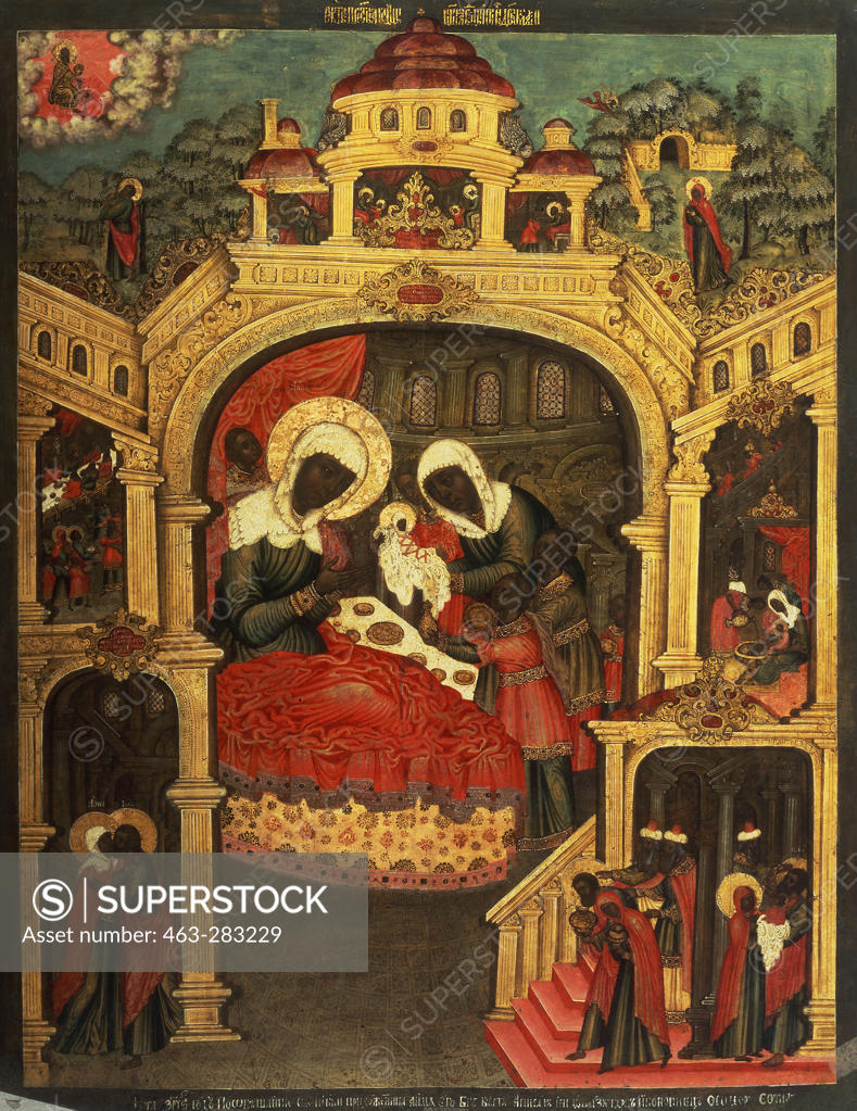 Stock Photo: 463-283229 Birth of Mary / Icon / 1688