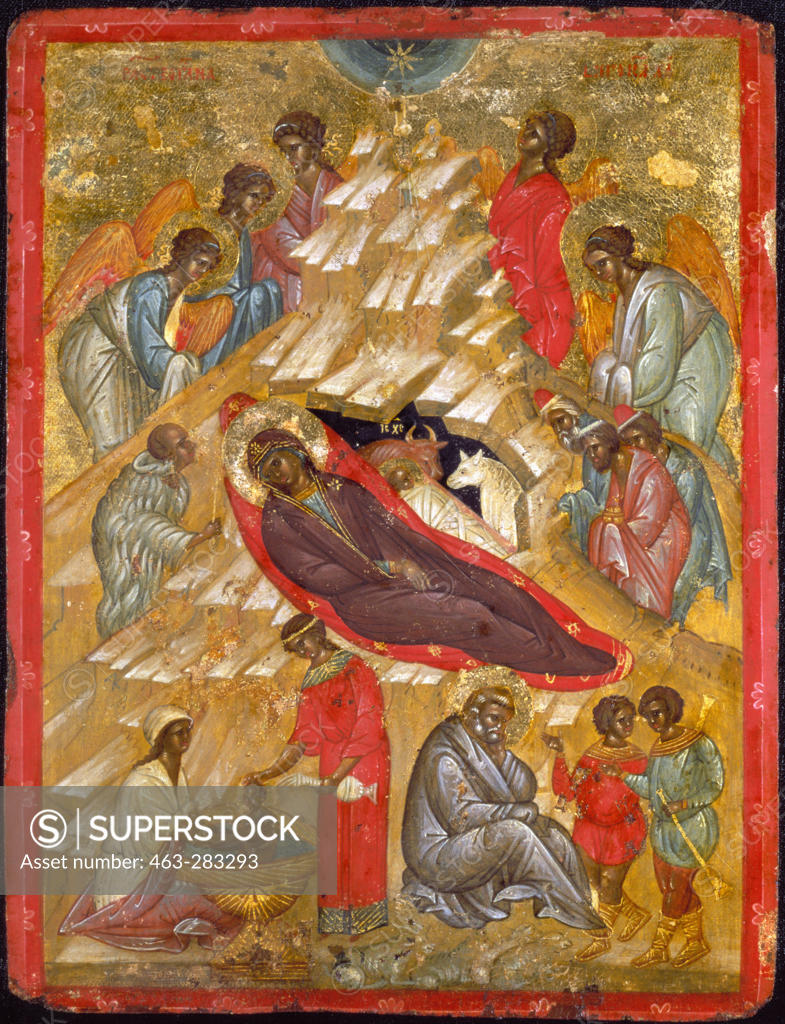 Stock Photo: 463-283293 Birth of Christ / Russian icon / C15th