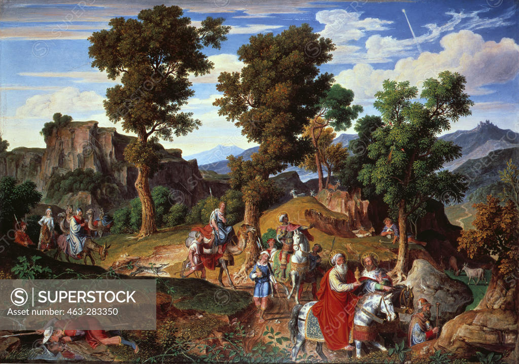 Stock Photo: 463-283350 J.A.Koch, Landscape with the 3 Kings