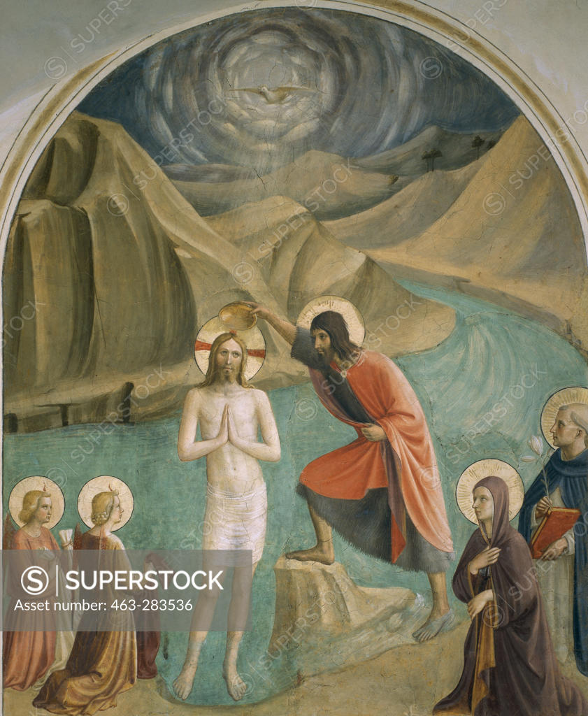 Stock Photo: 463-283536 Fra Angelico / Baptism of Christ /Fresco