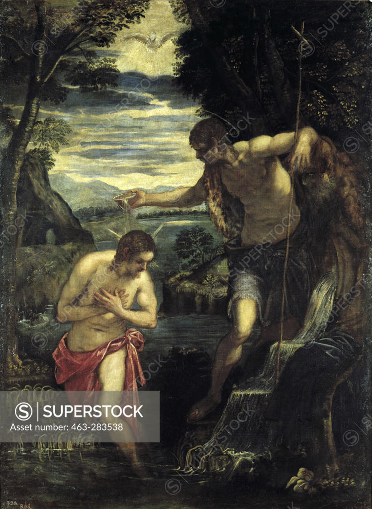Stock Photo: 463-283538 Tintoretto / Baptism of Christ