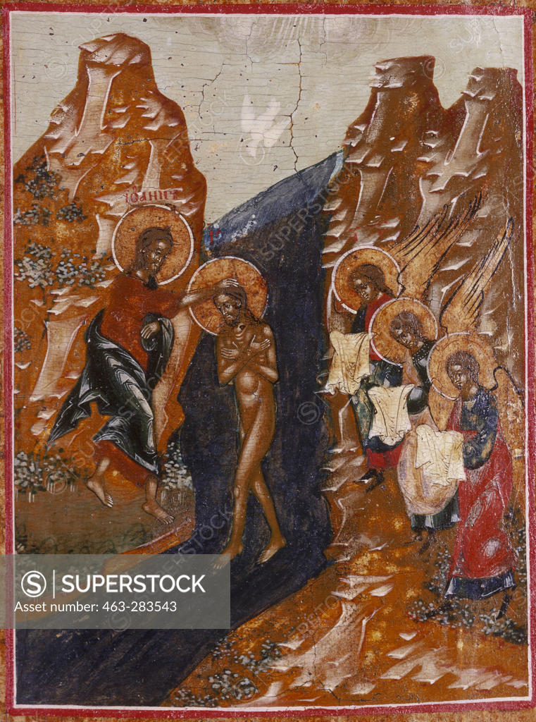 Stock Photo: 463-283543 Baptism of Christ / Russian Icon / C19th