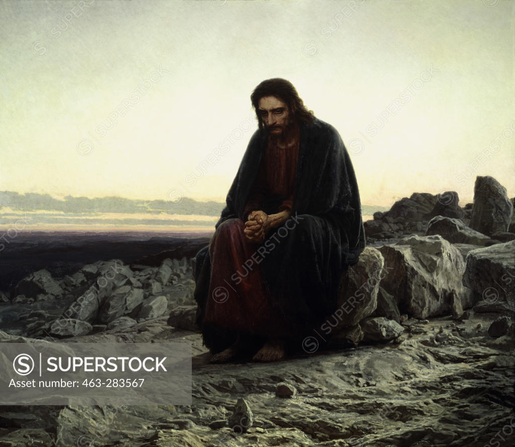 Stock Photo: 463-283567 Christ in the Wilderness/ Kramskoi/ 1872