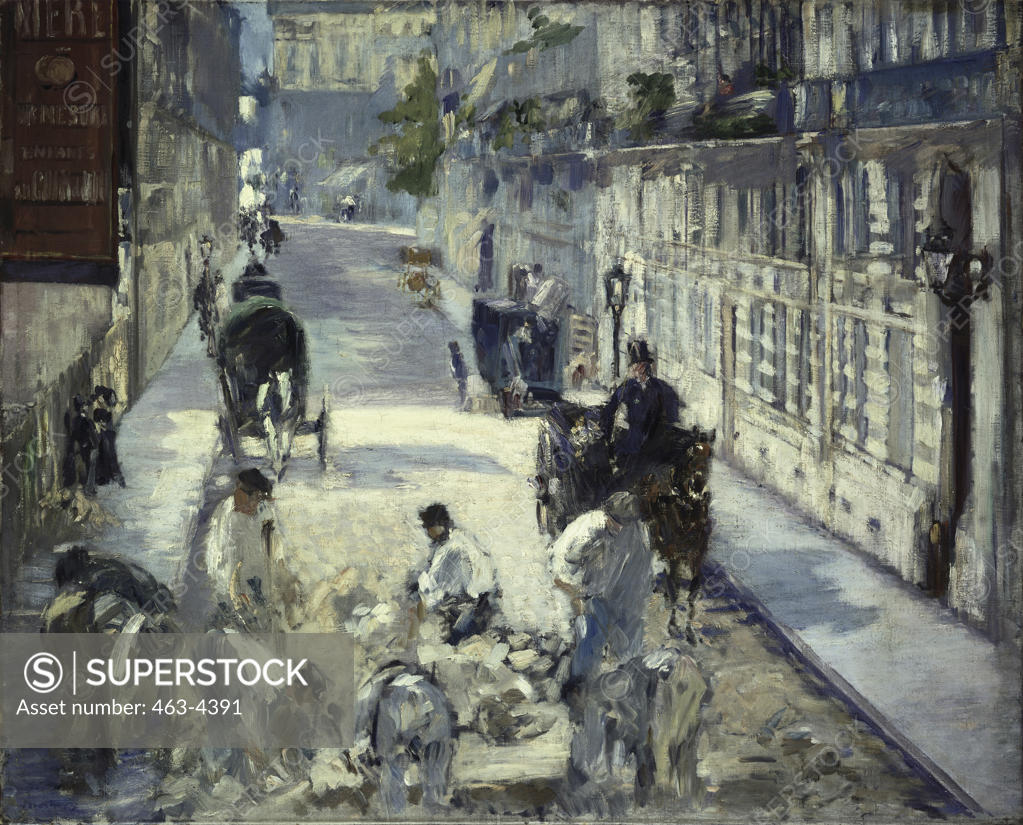 Stock Photo: 463-4391 La Rue Mosnier with Pavers 1878 Edouard Manet (1832-1883 French)  Oil on canvas Fitzwilliam Museum, Univ. of Cambridge, England 