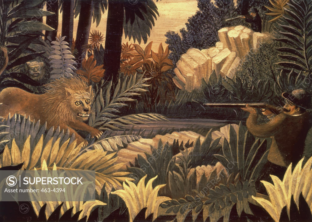 Stock Photo: 463-4394 The Lion Hunt 1900 1907 Henri Rousseau (1844-1910 French) Private Collection