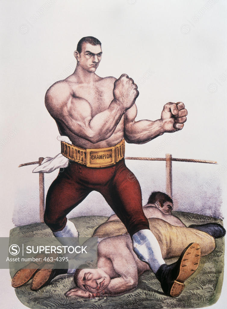 Stock Photo: 463-4395 E. Kemble-The Champion Boxer 1883 Currier & Ives (1834-1907 American) Chalk Lithography