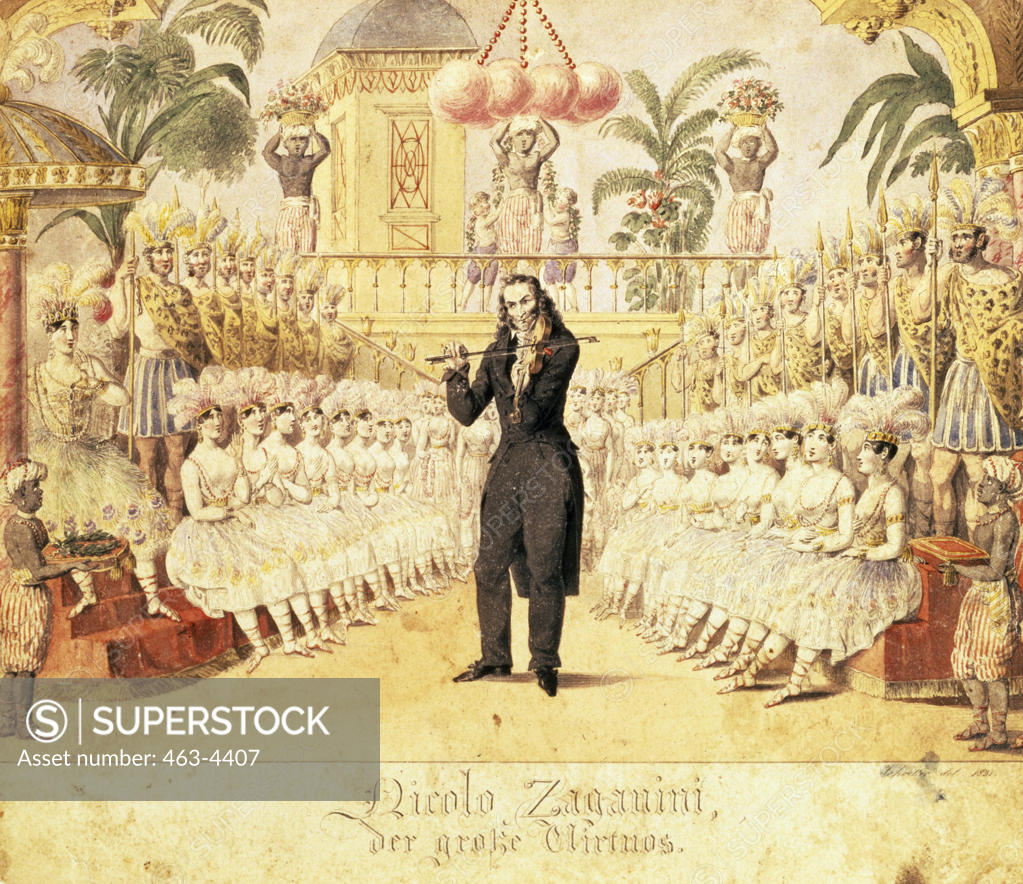 Stock Photo: 463-4407 Nicolo Zaganini,  the Great Virtuoso by Johann Christian Schoeller,  1782-1851,  German,  watercolor,  1831