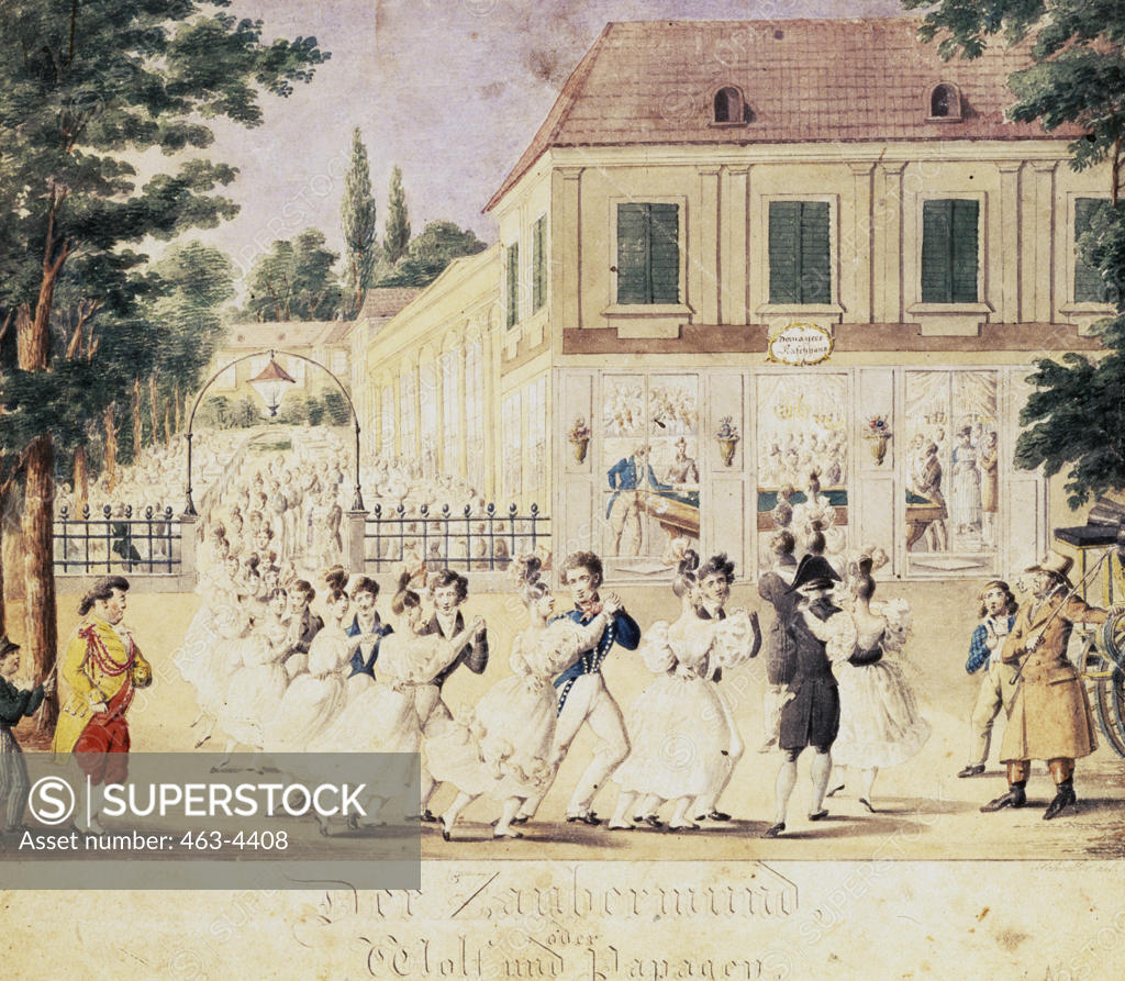 Stock Photo: 463-4408 Scene From The Magic Mouth,  Vienna Theater by Johann Christian Schoeller,  1782-1851,  German,  watercolor,  1832
