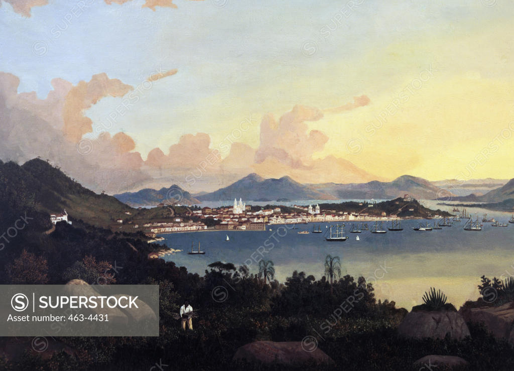 Stock Photo: 463-4431 Brazil,  View of a Harbor Town,  artist unknown,  Brazil,  Sao Paulo,  Museu de Arte,  1800