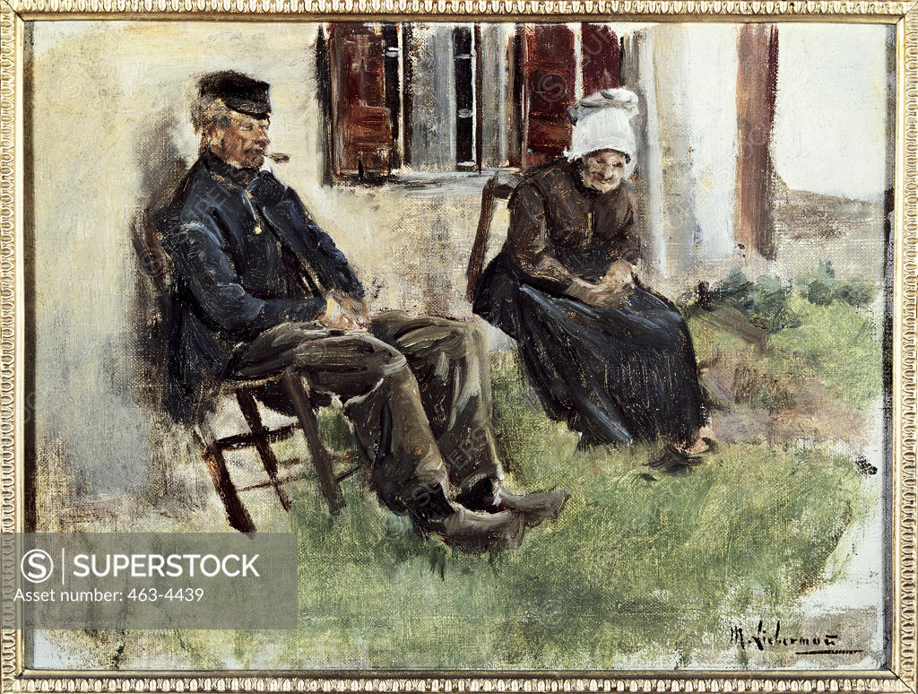 Stock Photo: 463-4439 Study from Holland: Elderly Couple in Front of Their Home Max Liebermann (1847-1935 German) Oil on canvas Gemaldegalerie, Dresden, Germany