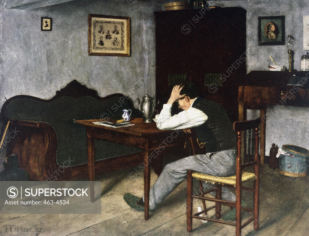 Stock Photo: 463-4534 The Student by Peter Philippi,  1866-1958 German,  colored print,  1897