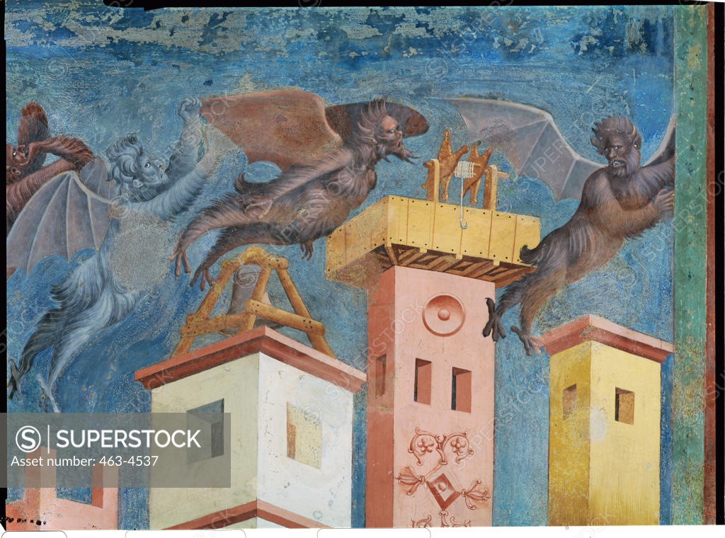 Stock Photo: 463-4537 St Francis Frees the City of Arezzo from a Demon  C.1295 Giotto (ca.1266-1337 Italian) Fresco