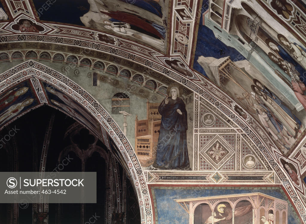 Stock Photo: 463-4542 The Announcement 1300-05 School of Giotto (14th C. Italian) Fresco Church of San Francesco, Assisi, Italy
