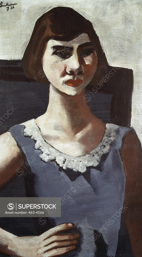 Stock Photo: 463-4566 Portrait Of Quappi In Blue 1926 Max Beckmann (1884-1950 German) Oil On Canvas Staatsgalerie Moderner Kunst, Munich, Germany