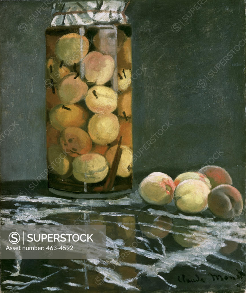 Stock Photo: 463-4592 Jar Of Peaches Claude Monet (1840-1926 French) Oil On Canvas Gemaldegalerie, Dresden, Germany