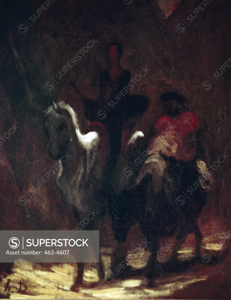 Stock Photo: 463-4607 Don Quixote and Sancho Panza by Honore Daumier,  1808-1879,  French,  oil on canvas,  19th century