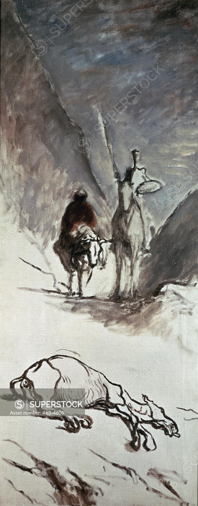 Stock Photo: 463-4608 Don Quixote and the Dead Mule by Honore Daumier,  1808-1879,  French,  oil on canvas,  19th century
