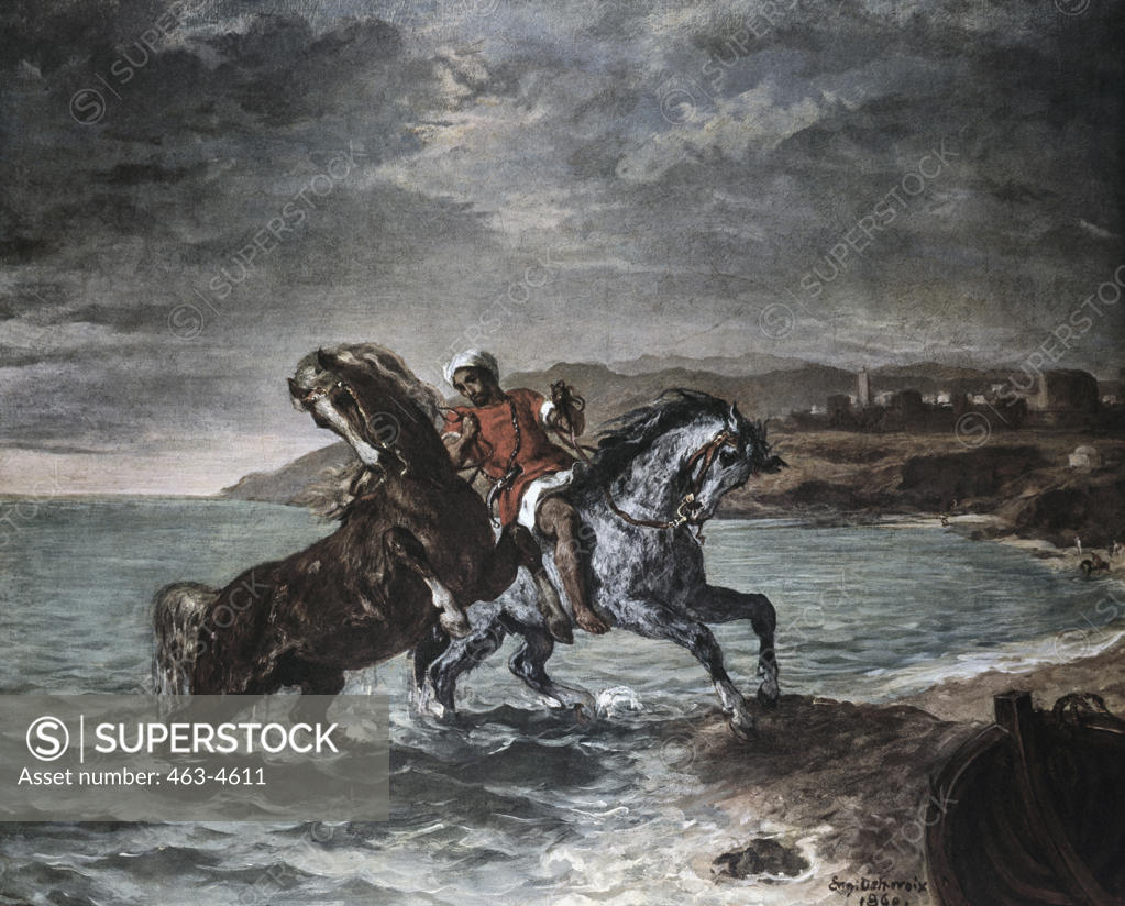 Stock Photo: 463-4611 Horses On The Beach S.D. 1860 Eugene Delacroix (1798-1863 French) Oil On Canvas Phillips Collection, Washington, D.C., USA