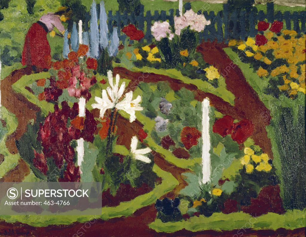 Stock Photo: 463-4766 Flower Garden,  Emil Nolde,  1867-1956 German,  Oil on limewood panel,  Germany,  Essen,  Folkwang Museum,  1915