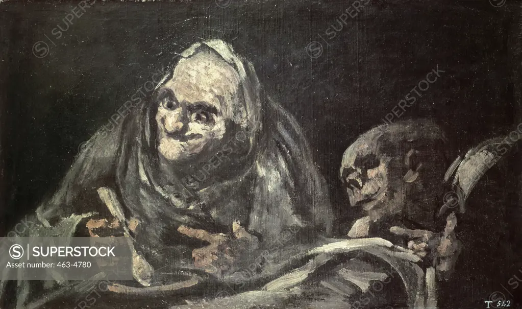 Two Old People Having a Meal  1820-23 Francisco Goya y Lucientes (1746-1828 Spanish)  Oil on canvas Museo del Prado, Madrid, Spain  