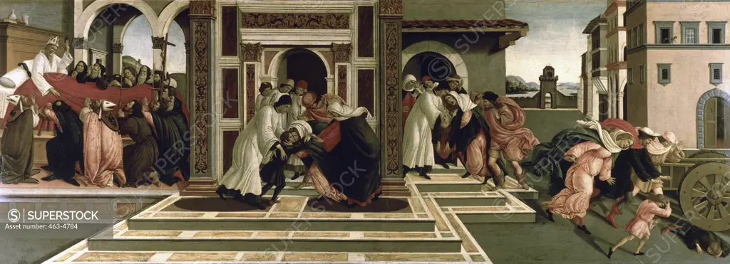 Ninth Miracle and Death of St. Zenobius  1500 Sandro Botticelli (1444-1510 Italian) Oil on wood panel Gemaldegalerie, Dresden, Germany  