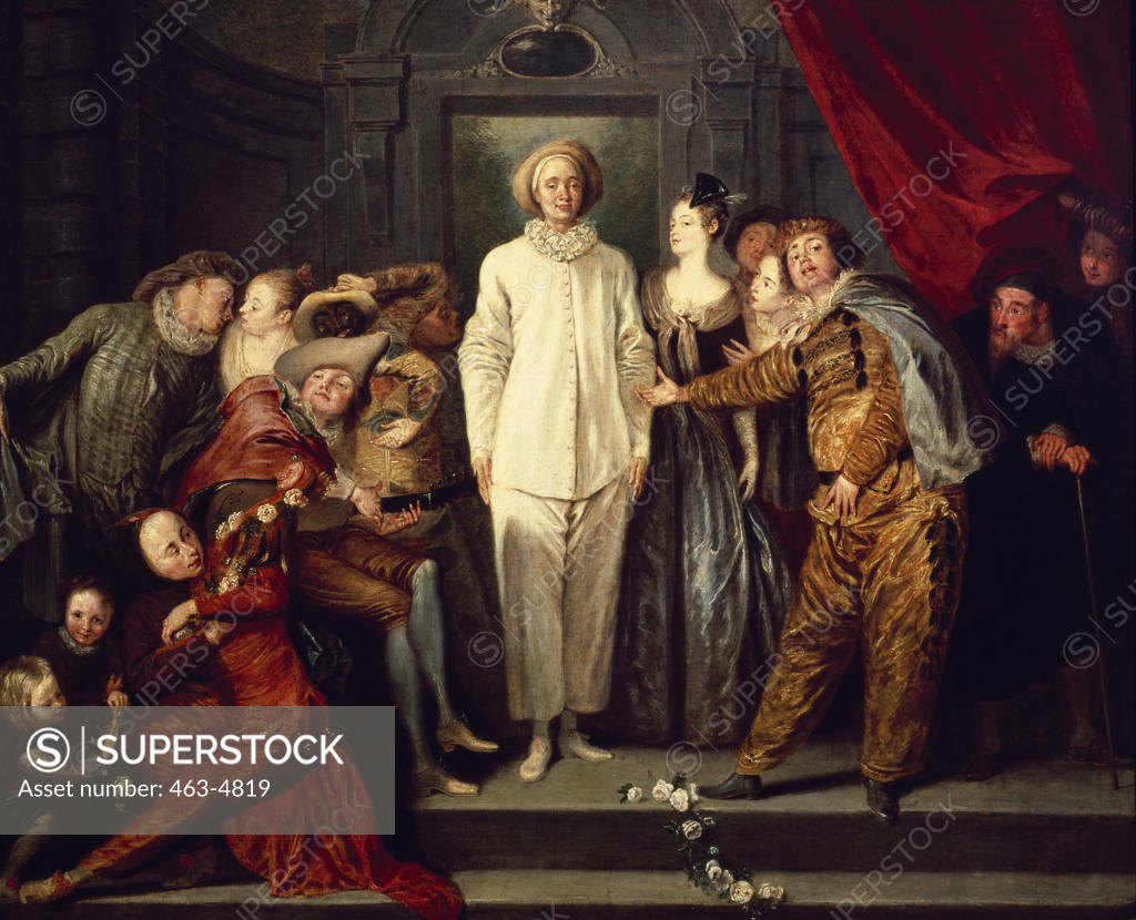 Stock Photo: 463-4819 Commedia Dell'arte #2,  by Jean-Antoine Watteau, 1684-1721 French,  oil on canvas,  USA,  Washington,  D.C,  National Gallery of Art,  1720