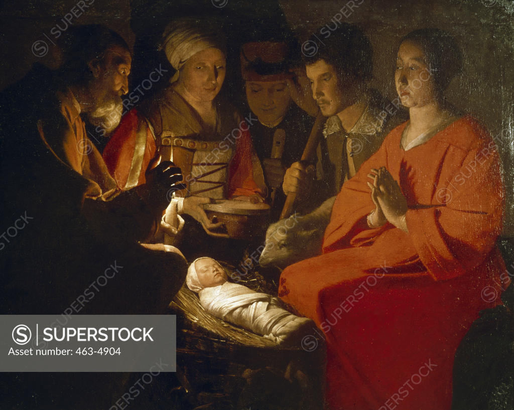 Stock Photo: 463-4904 Adoration of the Shepherds,  by Georges de La Tour,  1593-1652 French