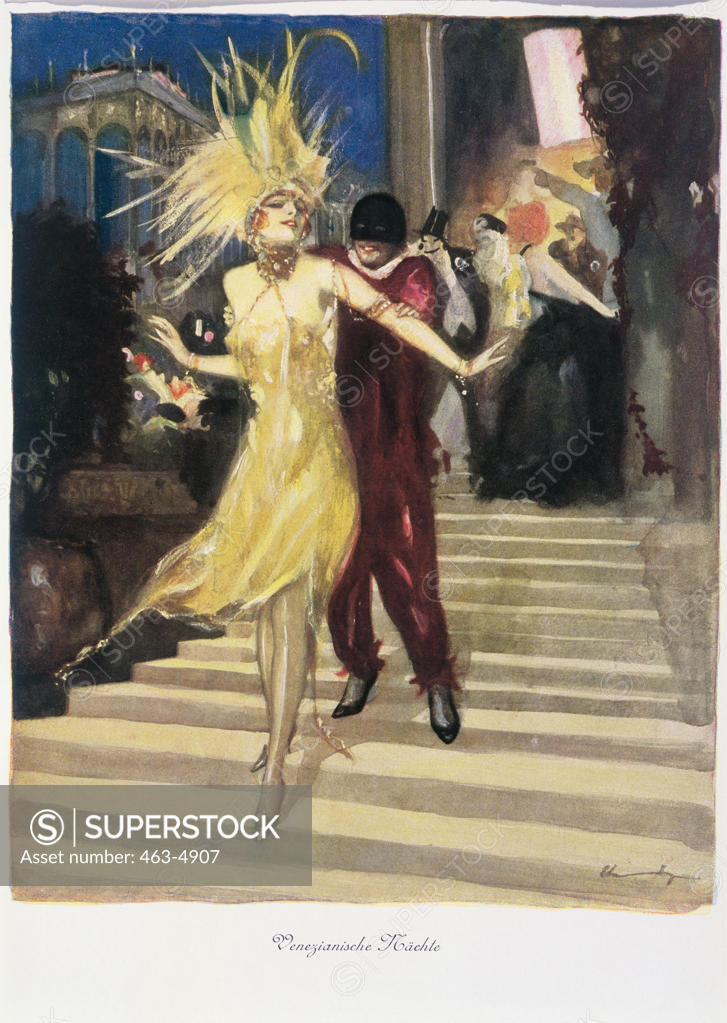 Stock Photo: 463-4907 Venetian Nights (Fancy-Dress Ball) 1922 Ludwig Lutz Ehrenberger (1878-1950 German) Watercolor Ehrenberger-Album, Berlin, Germany
