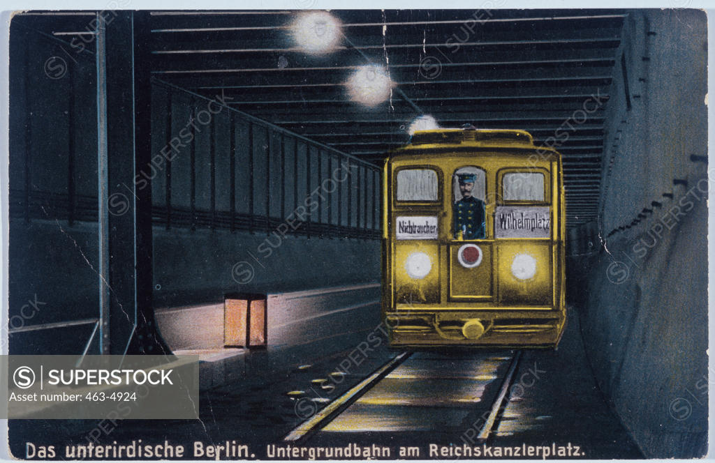 Stock Photo: 463-4924 Berlin Subway Near Reichskanzler Square  1910 Artist Unknown Color lithograph