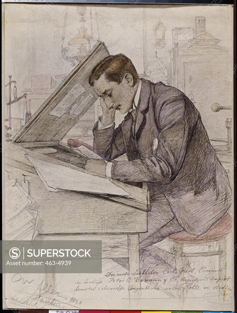 Stock Photo: 463-4939 Young Man Studying His Theatre Role Secretly 1890 Christian Wilhelm Allers (1857-1915 ) 