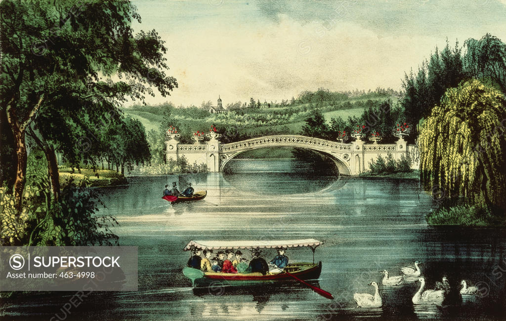Stock Photo: 463-4998 Central Park- The Bridge 1860 Currier & Ives (1834-1907 American) Color Lithograph