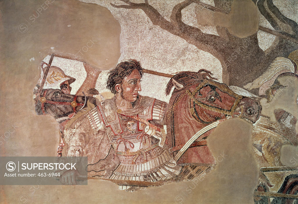 Stock Photo: 463-6944 The Battle of Issus (Detail) Mosaic Museo Archeologico Nazionale, Naples, Italy 
