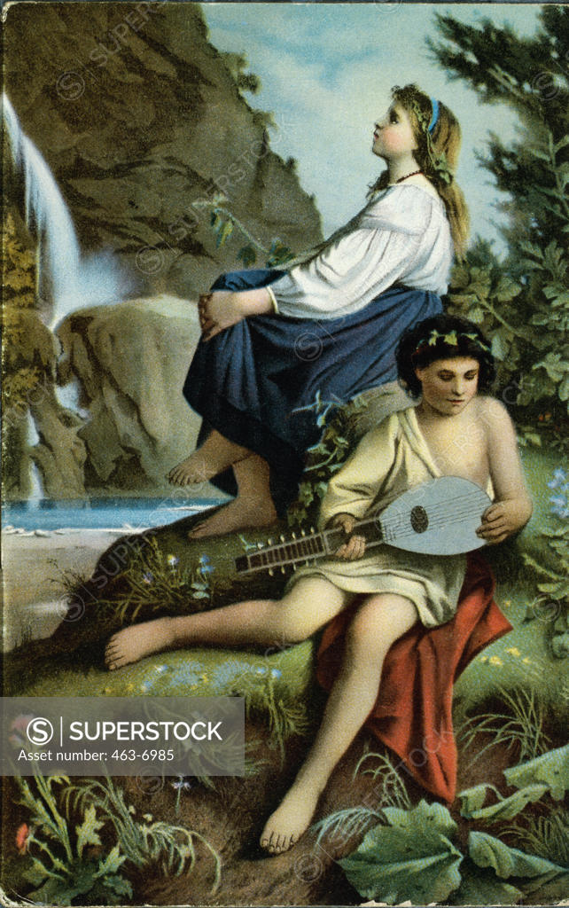 Stock Photo: 463-6985 Ricordo di Tivoli 1868 Anselm Friedrich Feuerbach (1829-1880 German) Colored Print