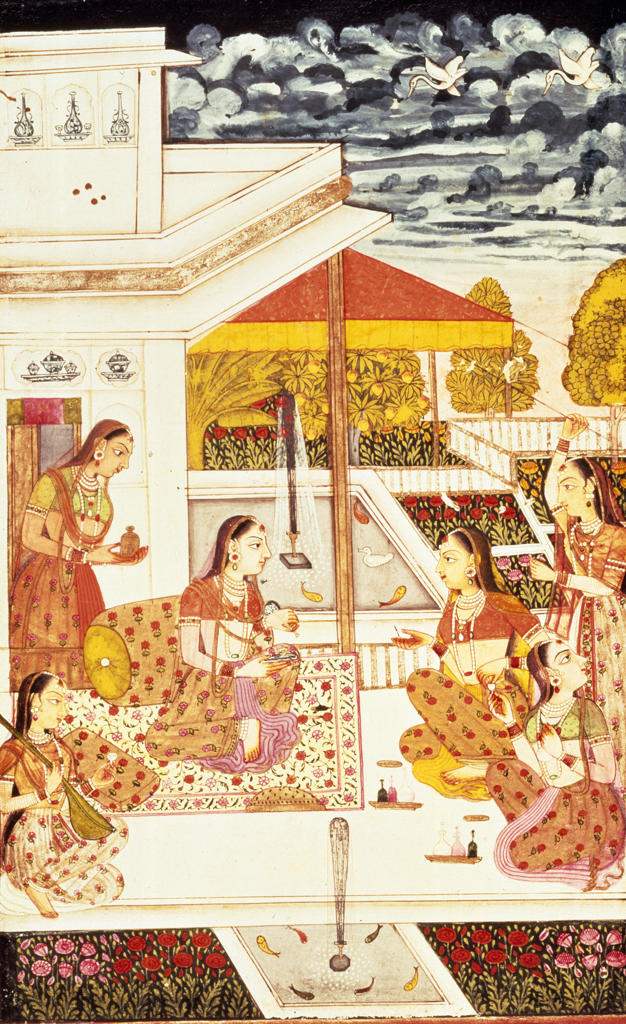Women at the Terrace Indian Miniature c. 18th Century Indian Art Ink with watercolor Free Library, Philadelphia 