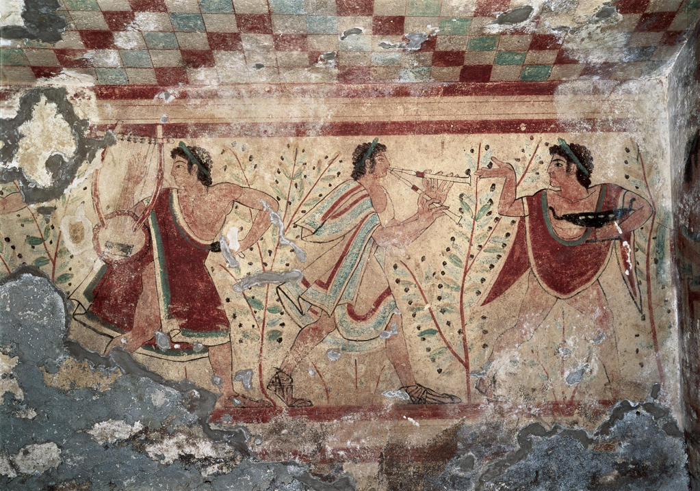 Servants And Musicians 1st Half Of 5th Century B.C. Roman Art Wall Painting Tomba dei Leopardi, Tarquinia, Italy